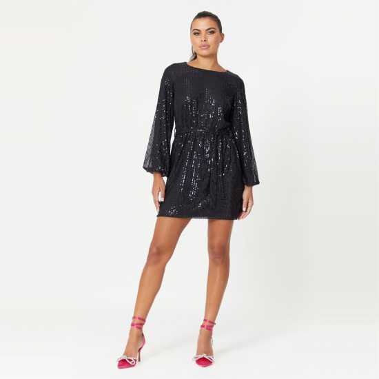 Women's Belted Sequin Mini Dress  