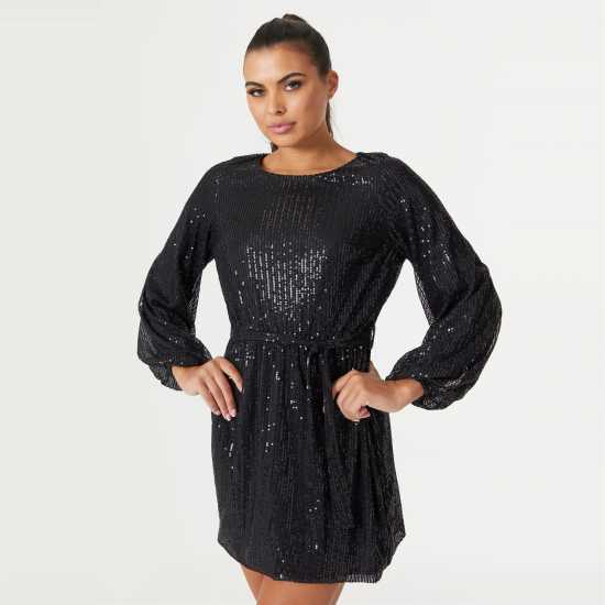 Women's Belted Sequin Mini Dress  