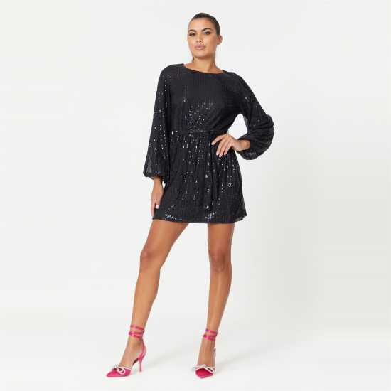 Women's Belted Sequin Mini Dress  