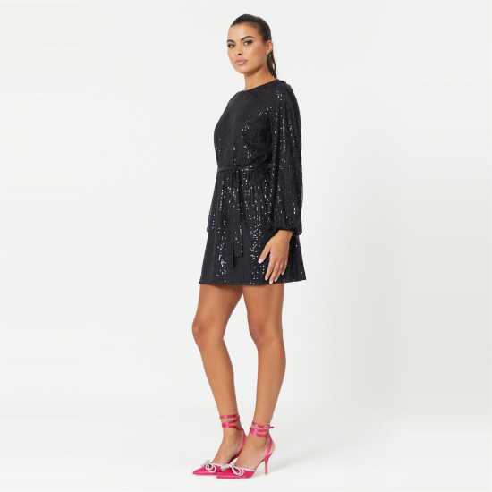 Women's Belted Sequin Mini Dress  