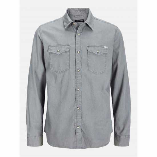 Мъжка Риза Jack And Jones Denim Shirt Mens Светло сива меланж Мъжка Риза Jack And Jones Denim Shirt Mens Светло сива меланж
