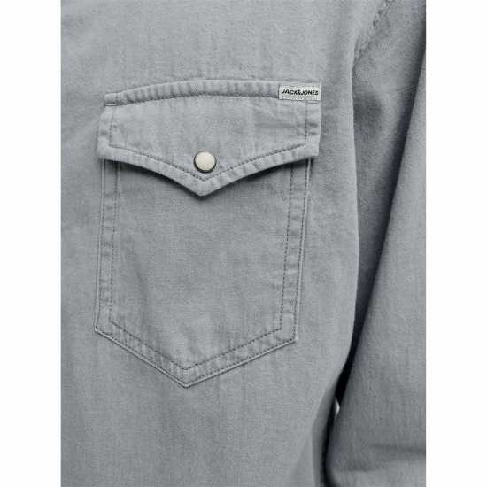 Мъжка Риза Jack And Jones Denim Shirt Mens Светло сива меланж Мъжка Риза Jack And Jones Denim Shirt Mens Светло сива меланж