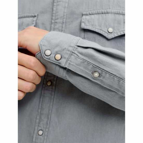 Мъжка Риза Jack And Jones Denim Shirt Mens Светло сива меланж Мъжка Риза Jack And Jones Denim Shirt Mens Светло сива меланж