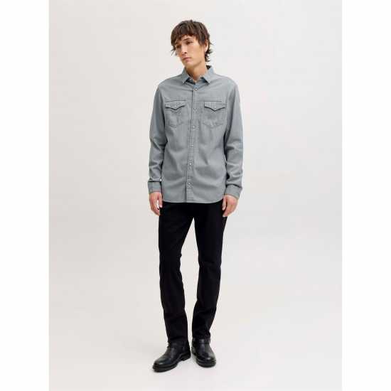 Мъжка Риза Jack And Jones Denim Shirt Mens Светло сива меланж Мъжка Риза Jack And Jones Denim Shirt Mens Светло сива меланж