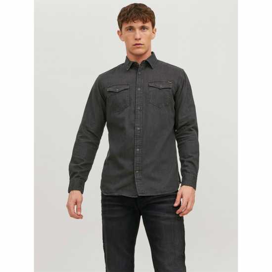 Мъжка Риза Jack And Jones Denim Shirt Mens Черно деним Мъжка Риза Jack And Jones Denim Shirt Mens Черно деним