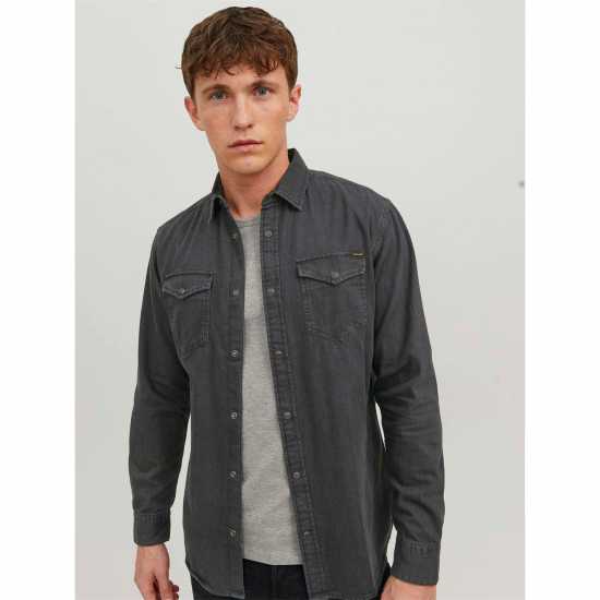 Мъжка Риза Jack And Jones Denim Shirt Mens Черно деним Мъжка Риза Jack And Jones Denim Shirt Mens Черно деним