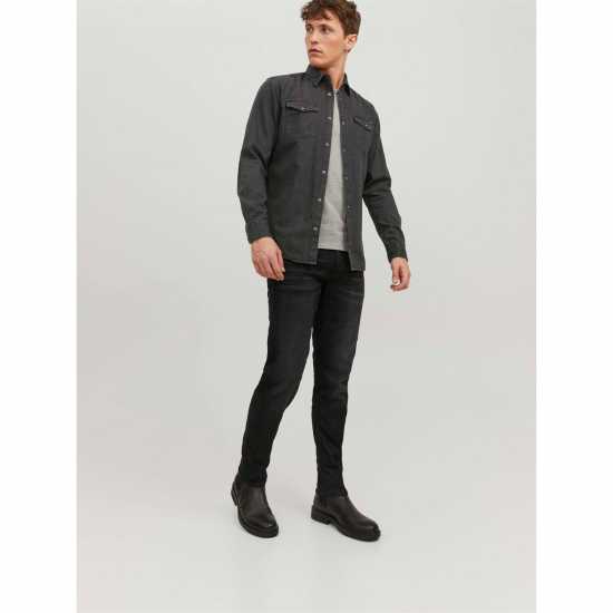 Мъжка Риза Jack And Jones Denim Shirt Mens Черно деним Мъжка Риза Jack And Jones Denim Shirt Mens Черно деним