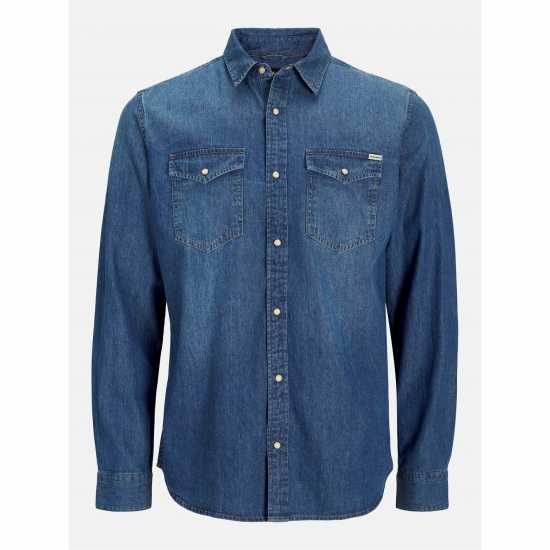 Мъжка Риза Jack And Jones Denim Shirt Mens Средно син деним Мъжка Риза Jack And Jones Denim Shirt Mens Средно син деним