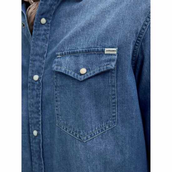 Мъжка Риза Jack And Jones Denim Shirt Mens Средно син деним Мъжка Риза Jack And Jones Denim Shirt Mens Средно син деним