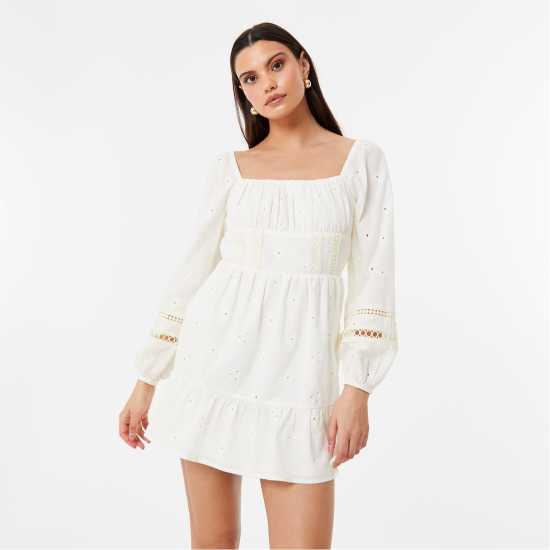 Jack Wills Long Sleeve Boho Dress Women's Винтажно бяло Дамски поли и рокли