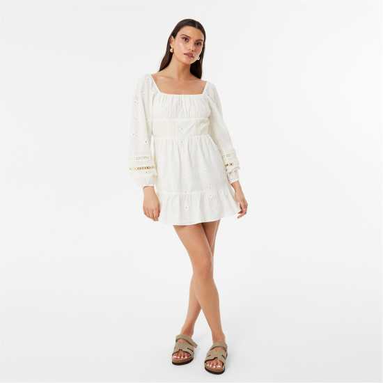 Jack Wills Long Sleeve Boho Dress Women's Винтажно бяло Дамски поли и рокли