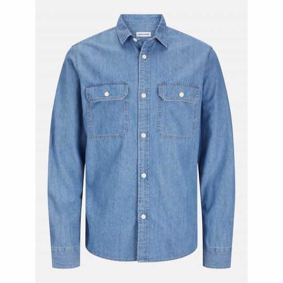 Мъжка Риза Jack And Jones Travis Shirt Mens Lt Blue Denim Мъжка Риза Jack And Jones Travis Shirt Mens Lt Blue Denim