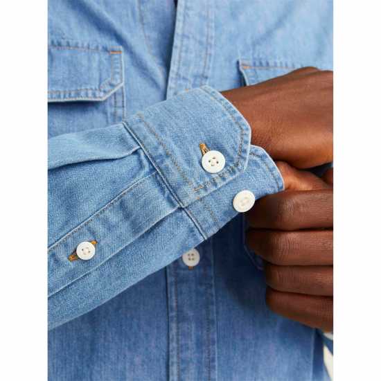 Мъжка Риза Jack And Jones Travis Shirt Mens Lt Blue Denim Мъжка Риза Jack And Jones Travis Shirt Mens Lt Blue Denim