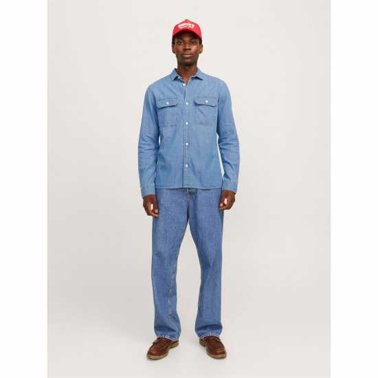Мъжка Риза Jack And Jones Travis Shirt Mens Lt Blue Denim Мъжка Риза Jack And Jones Travis Shirt Mens Lt Blue Denim