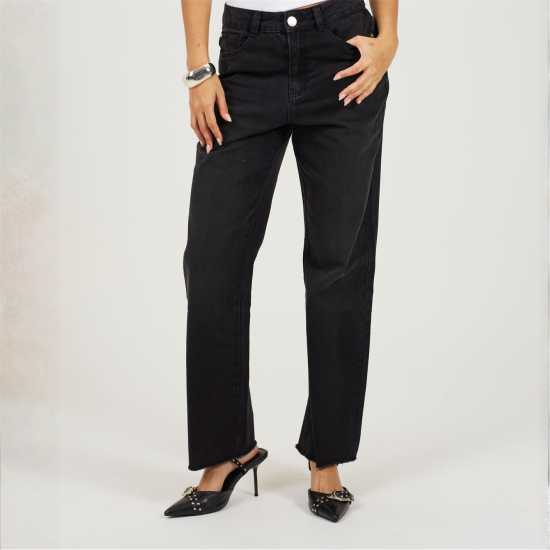 Brave Soul Womens Straight Leg Denim Jeans Black Wash 