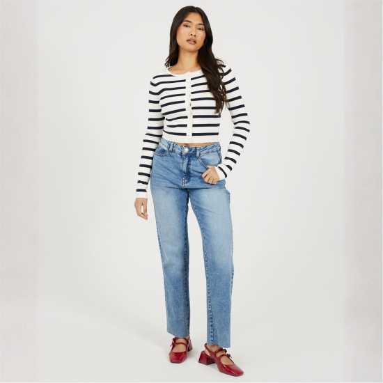 Brave Soul Womens Straight Leg Denim Jeans Mid Blue Wash 