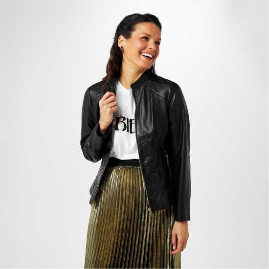 Дамски якета и палта Biba Кожено Яке Neru Collar Leather Jacket Черно Biba Кожено Яке Neru Collar Leather Jacket Черно Дамски якета и палта