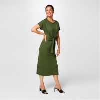 Biba Рокля Жарсе Tie Front Jersey Dress Хаки Дамски поли и рокли