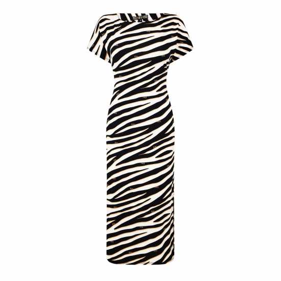 Biba Рокля Жарсе Tie Front Jersey Dress Зебра Печат Дамски поли и рокли