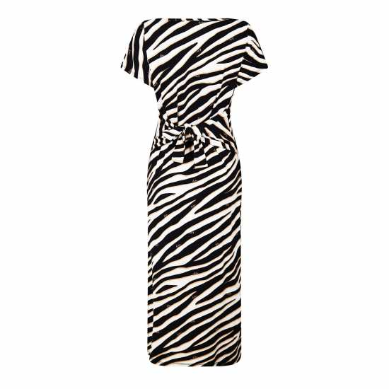 Biba Рокля Жарсе Tie Front Jersey Dress Зебра Печат Дамски поли и рокли