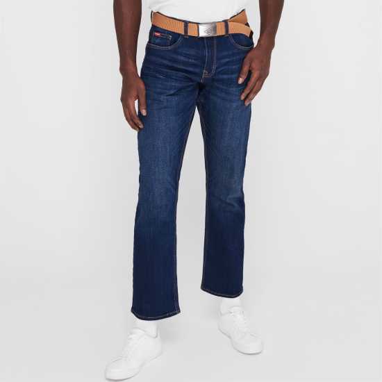 Lee Cooper Мъжки Джинси С Колан Belted Jeans Mens Dark Wash Мъжки дънки