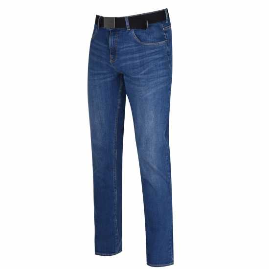 Lee Cooper Мъжки Джинси С Колан Belted Jeans Mens Mid Wash Мъжки дънки