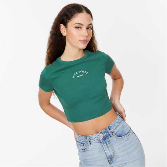 Дамски тениски и фланелки Jack Wills Cropped Baby T-Shirt Горско зелено Jack Wills Cropped Baby T-Shirt Горско зелено Дамски тениски и фланелки