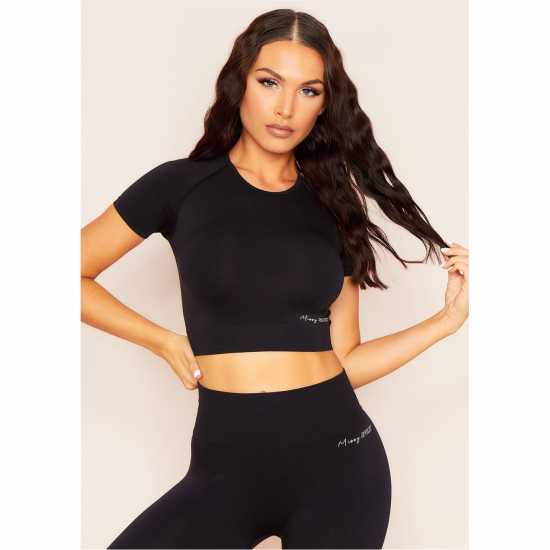 Missy Empire Cropped Gym T-Shirt Top Черно Дамски тениски и фланелки