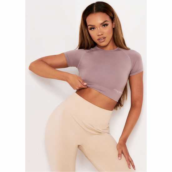 Missy Empire Cropped Gym T-Shirt Top Моха Дамски тениски и фланелки