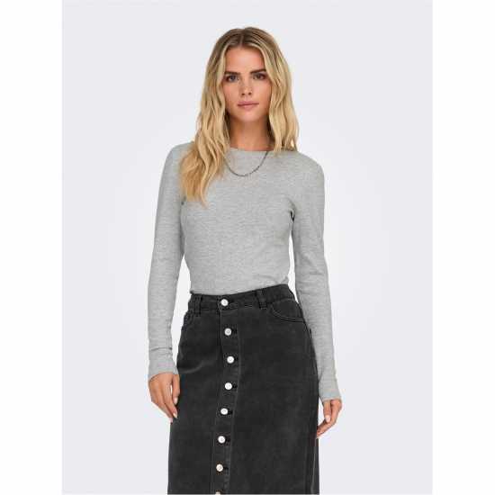 Горнище С Дълъг Ръкав Only Riley Long Sleeve Top Светло сива меланж Дамски тениски и фланелки