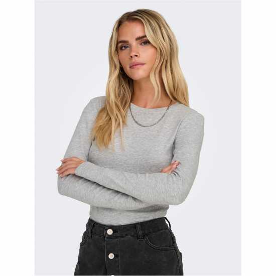 Горнище С Дълъг Ръкав Only Riley Long Sleeve Top Светло сива меланж Дамски тениски и фланелки
