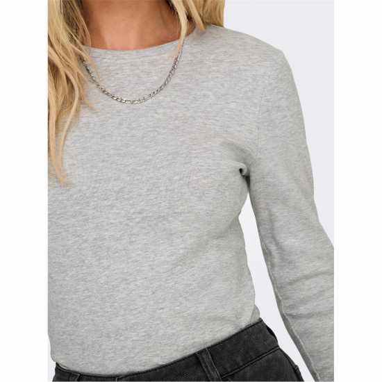 Горнище С Дълъг Ръкав Only Riley Long Sleeve Top Светло сива меланж Дамски тениски и фланелки