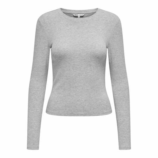 Горнище С Дълъг Ръкав Only Riley Long Sleeve Top Светло сива меланж Дамски тениски и фланелки