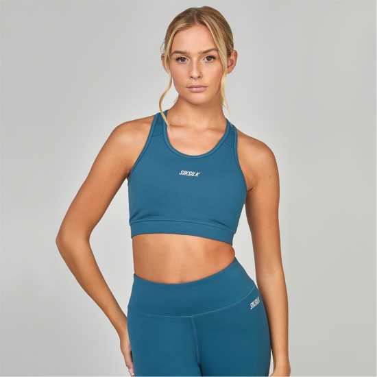 Siksilk Sports Essentials Crop Top Womens Синьо-зелено Дамски тениски и фланелки