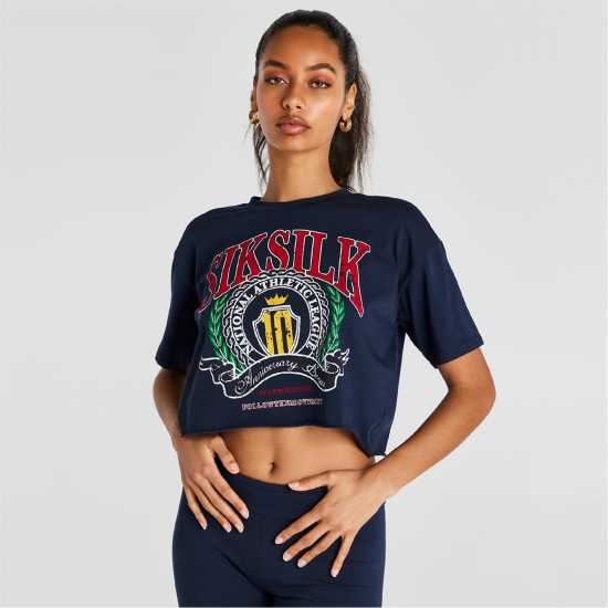 Siksilk Logo T-Shirt Womens Морска синьо Дамски тениски и фланелки