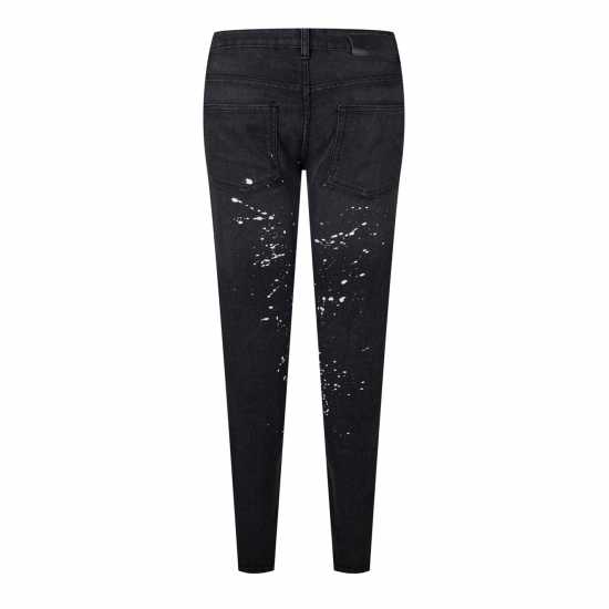 Мъжки Джинси Dfnd London London Splat Ripped Denim Jeans Mens Черно измито Мъжки дънки