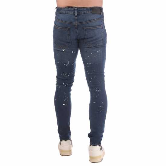 Мъжки Джинси Dfnd London London Splat Ripped Denim Jeans Mens Индиго Пране Мъжки дънки