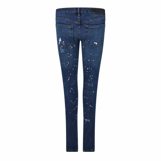 Мъжки Джинси Dfnd London London Splat Ripped Denim Jeans Mens Индиго Пране Мъжки дънки