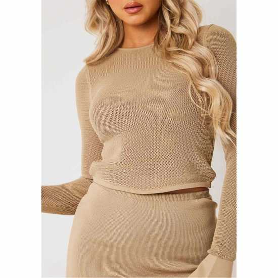 Дамски тениски и фланелки Missy Empire Sheer Knit Flare Cuff Top Womens Кафяво Missy Empire Sheer Knit Flare Cuff Top Womens Кафяво Дамски тениски и фланелки