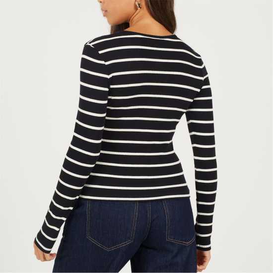 Brave Soul Bs Womens Long Sleeve Button Down Striped Jersey Top  