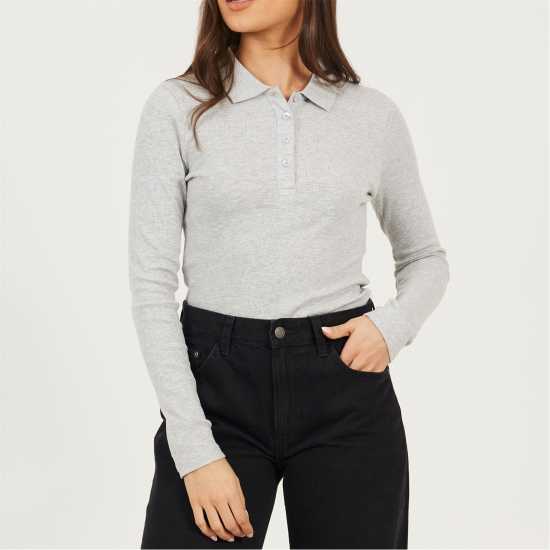 Brave Soul Bs Womens Long Sleeve Ribbed Top With Collar  