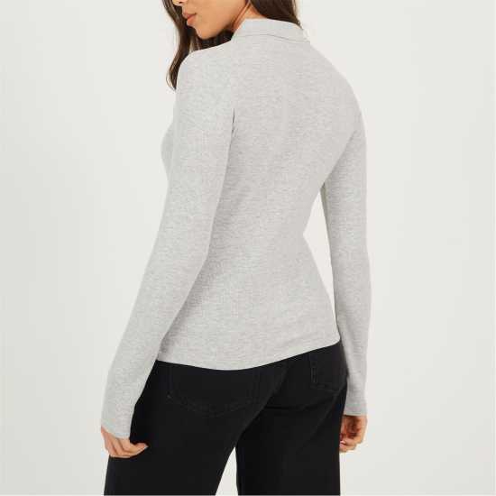 Brave Soul Bs Womens Long Sleeve Ribbed Top With Collar  