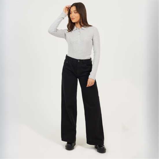 Brave Soul Bs Womens Long Sleeve Ribbed Top With Collar  