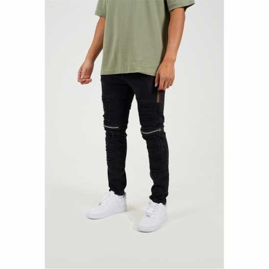 Brave Soul Wash Bike Jean With Stitch Detail Charcoal Wash Мъжки дънки