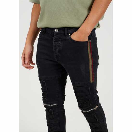 Brave Soul Wash Bike Jean With Stitch Detail Charcoal Wash Мъжки дънки