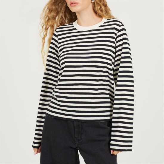 Brave Soul Bs Womens Crew Neck Long Sleeve Striped Top  