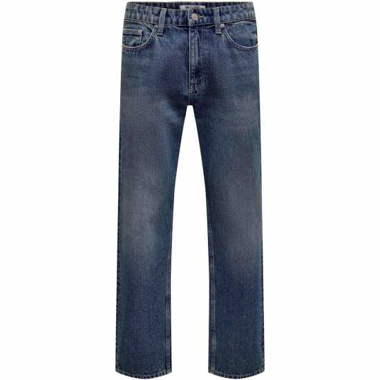 Only and Sons Men's Straight Leg Jeans Dark Blue 