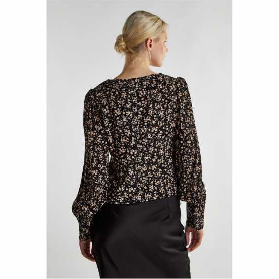 Glamorous Black Ditsy Print Button Front Top  Дамски тениски и фланелки