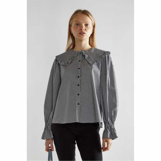 Glamorous Gingham Statement-Collar Blouse  Дамски тениски и фланелки