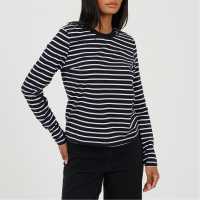 Brave Soul Womens Striped Long Sleeve T-Shirt With Contrast Collar White/Black 